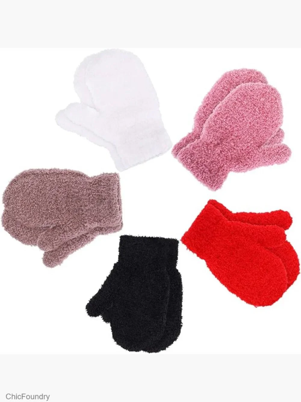 5 Pairs Winter Knit Gloves for Kids Toddler Stretch Full Finger Mittens